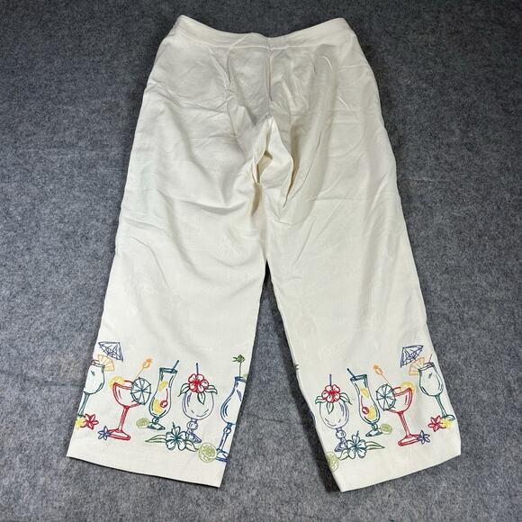 Tommy Bahama 100% Silk Poolside Pants 4 Jacquard Embroidered Capri Resort Flaw - Picture 7 of 9